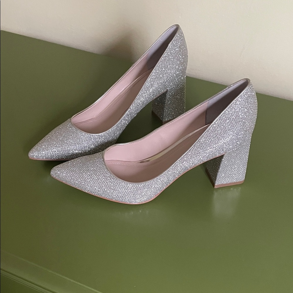 Marc Fisher Silver Block Heel Pumps